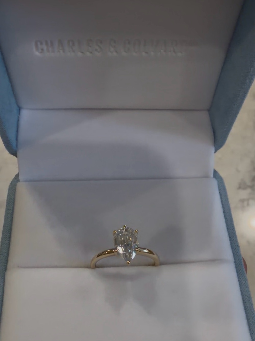 Classic Gold Pear-Cut Solitaire Ring with Clear Stone - Picture 2 of 6